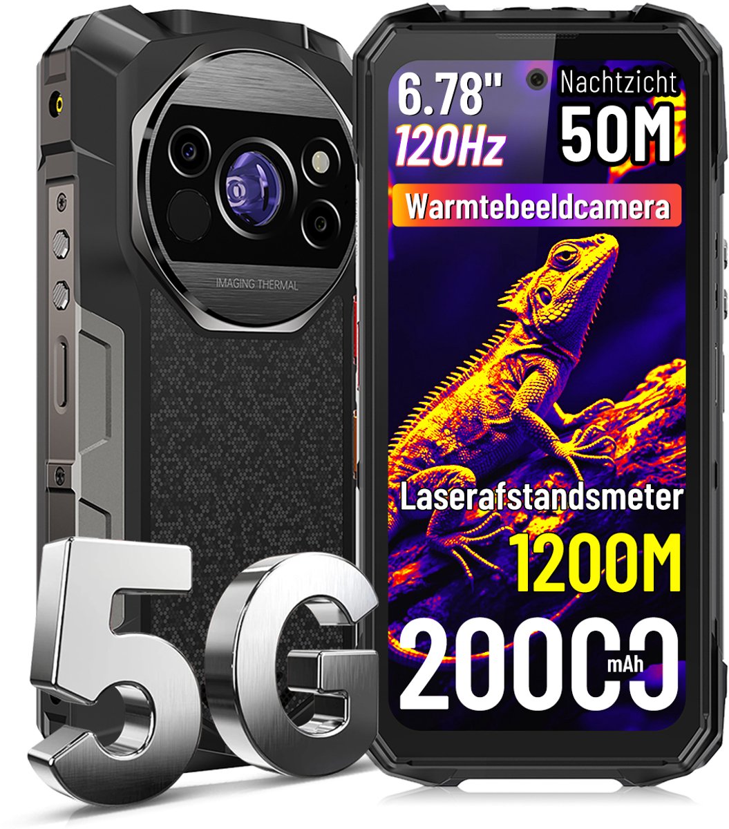 FOSSiBOT F115 Ultra Robuuste Smartphone 5G - 36GB RAM - 256GB ROM - 6.78 inch FHD+ Scherm - 20000 mAh 33W - IP68 Waterdicht Telefoon - Android 16 - 50MP + 36MP Camera, 64MP Nachtzicht - Bluetooth 5.4 - GPS NFC - Zwart