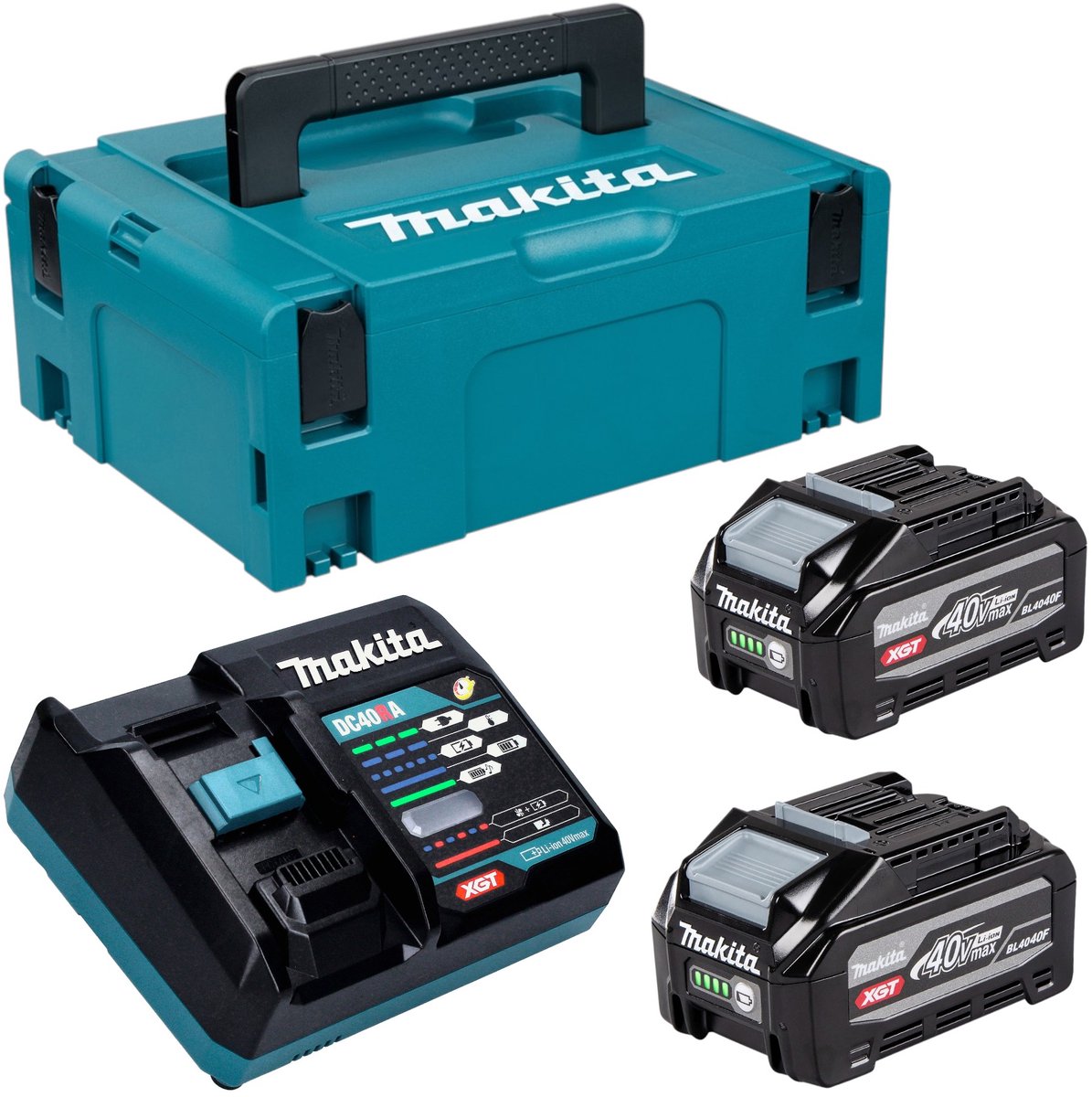 Makita Power Source Kit 2x BL 4040 F accu 40 V max. 4,0 Ah XGT ( 2x 1910N6-8 ) + DC 40 RA-lader ( 191E07-8 ) + Makpac