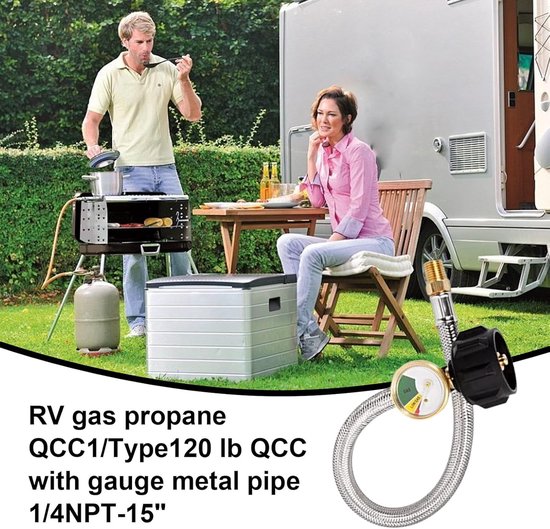 Gasslang met Drukindicator - Gas Regulator Slang - Veilig Koken Buiten - Echt Display - 38 cm - Zwart — afbeelding 4