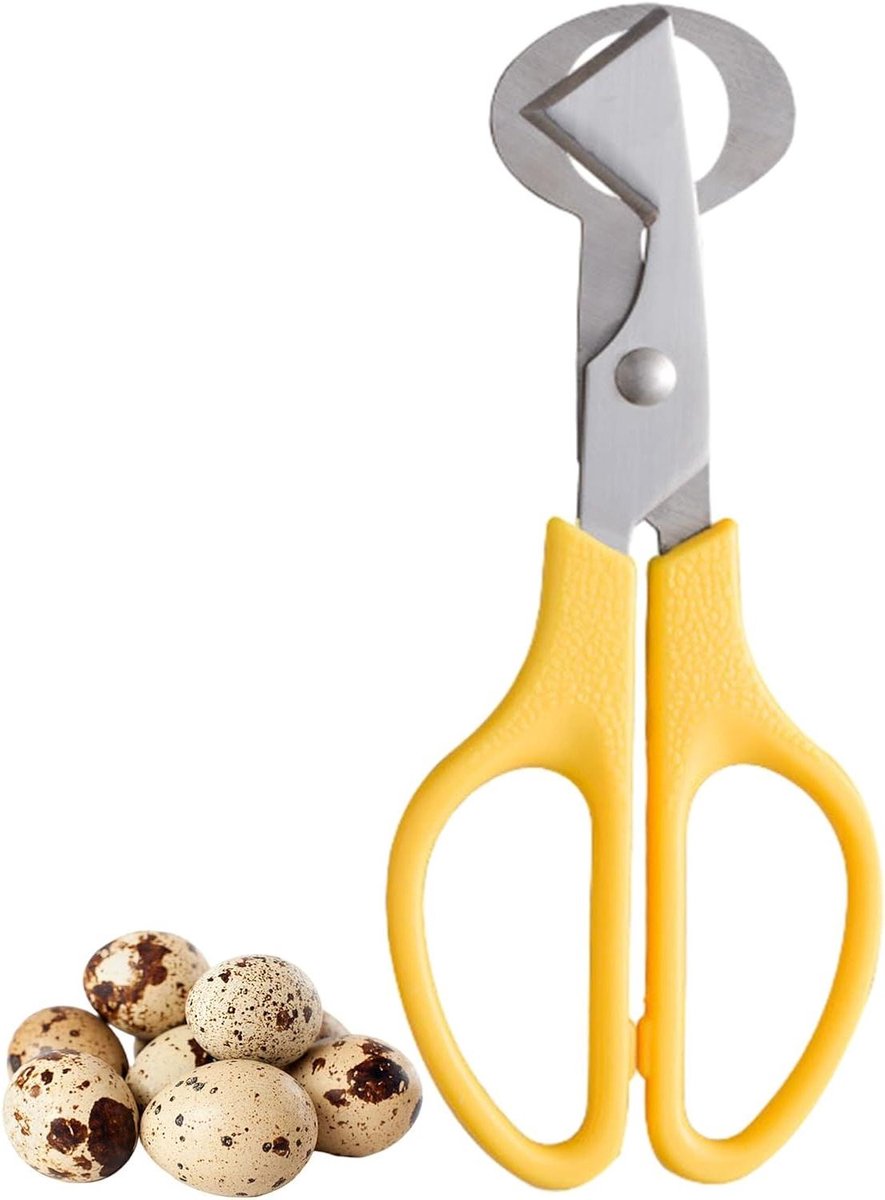 Kwarteleischaar - Eierschaar Eiopener - Eieren Bereiden - Ergonomisch Handvat - 14 x 7 cm - Geel
