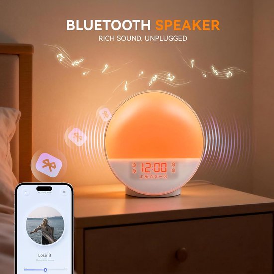 Wekker met App-bediening - Slaapwekker Nachtlamp - Rustig Wakker Worden - Zonsopgang Simulatie - 1 Aantal - Wit — afbeelding 2