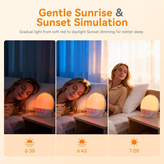Wekker met App-bediening - Slaapwekker Nachtlamp - Rustig Wakker Worden - Zonsopgang Simulatie - 1 Aantal - Wit — afbeelding 5