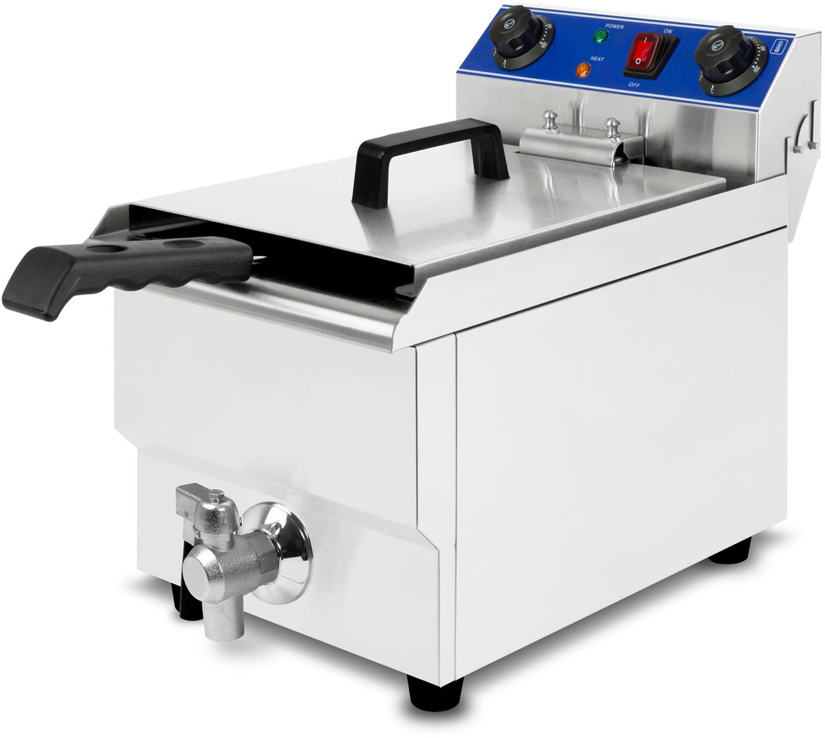 VERTES Roestvrijstalen friteuse met een inhoud van 13 liter, 50-250 °C, 3000 W, 230 V, koudwaterzone-principe, professionele friteuse voor de horeca met aftapkraan, eenvoudig te reinigen, horeca-friteuse