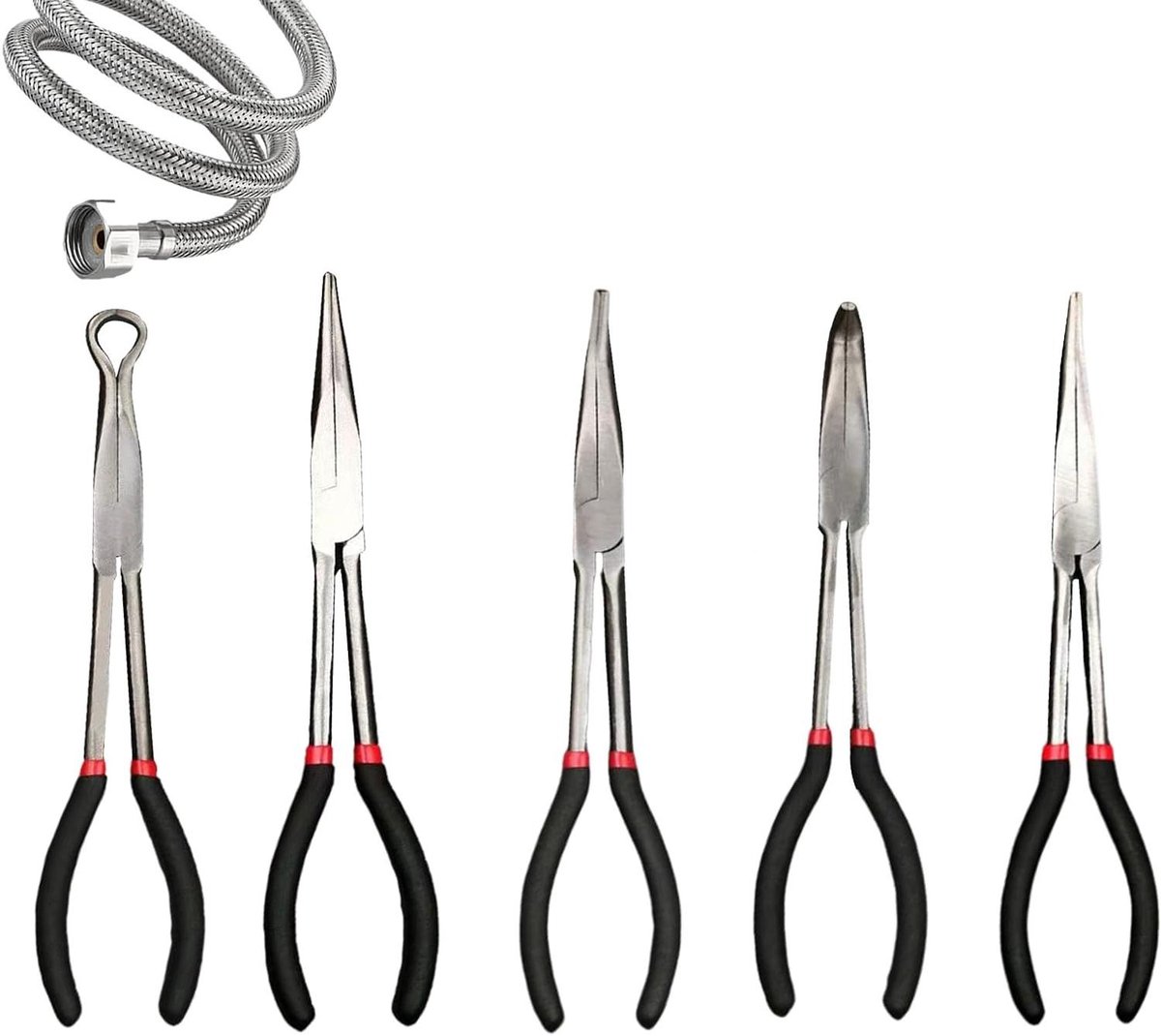 Spitse Tangen Set - Naaldenbektang Punt Tang - Precisiewerk Reparatie - 3 Hoek Opties - 28 cm - Zilver
