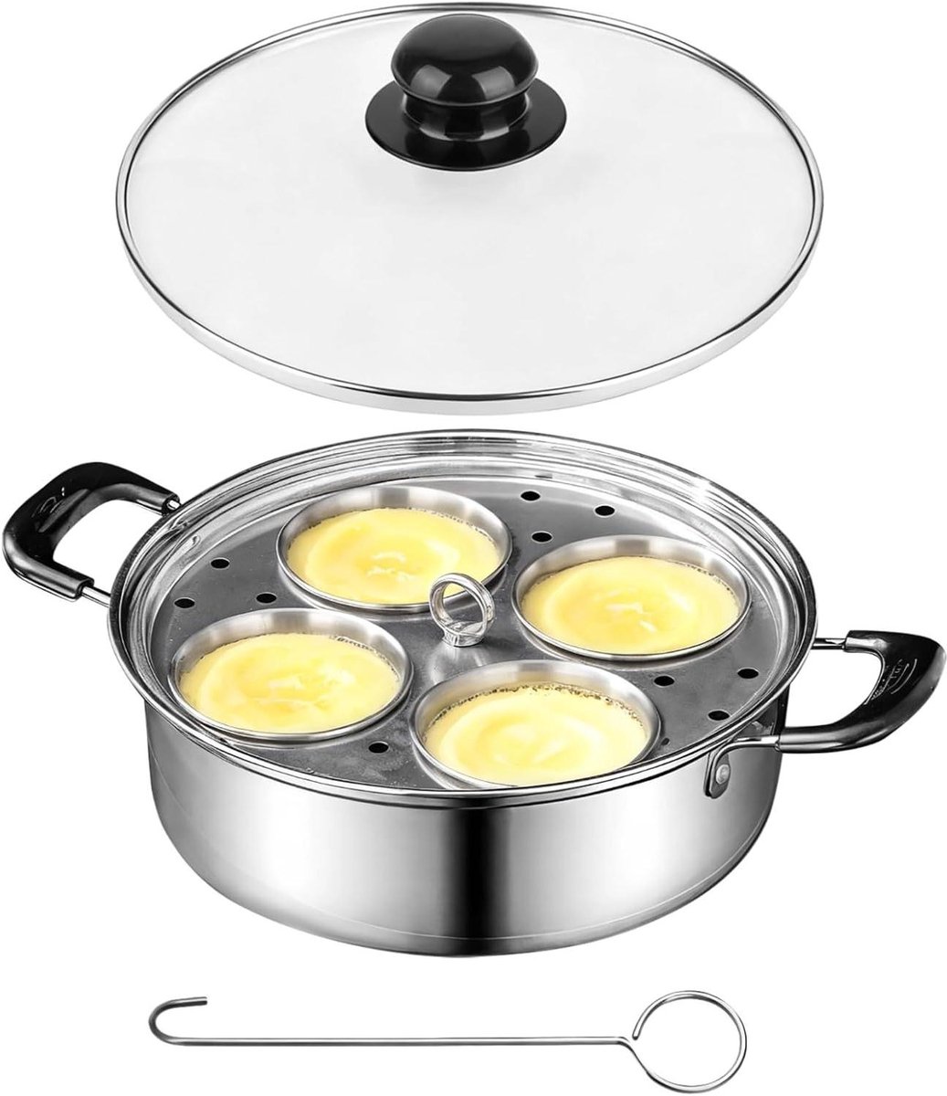 Eierpocheerpan RVS - Stoompan Pocheerpan - Ontbijt Maken - Met 4 Pocheerbekers - 20 cm Diameter - Zilver