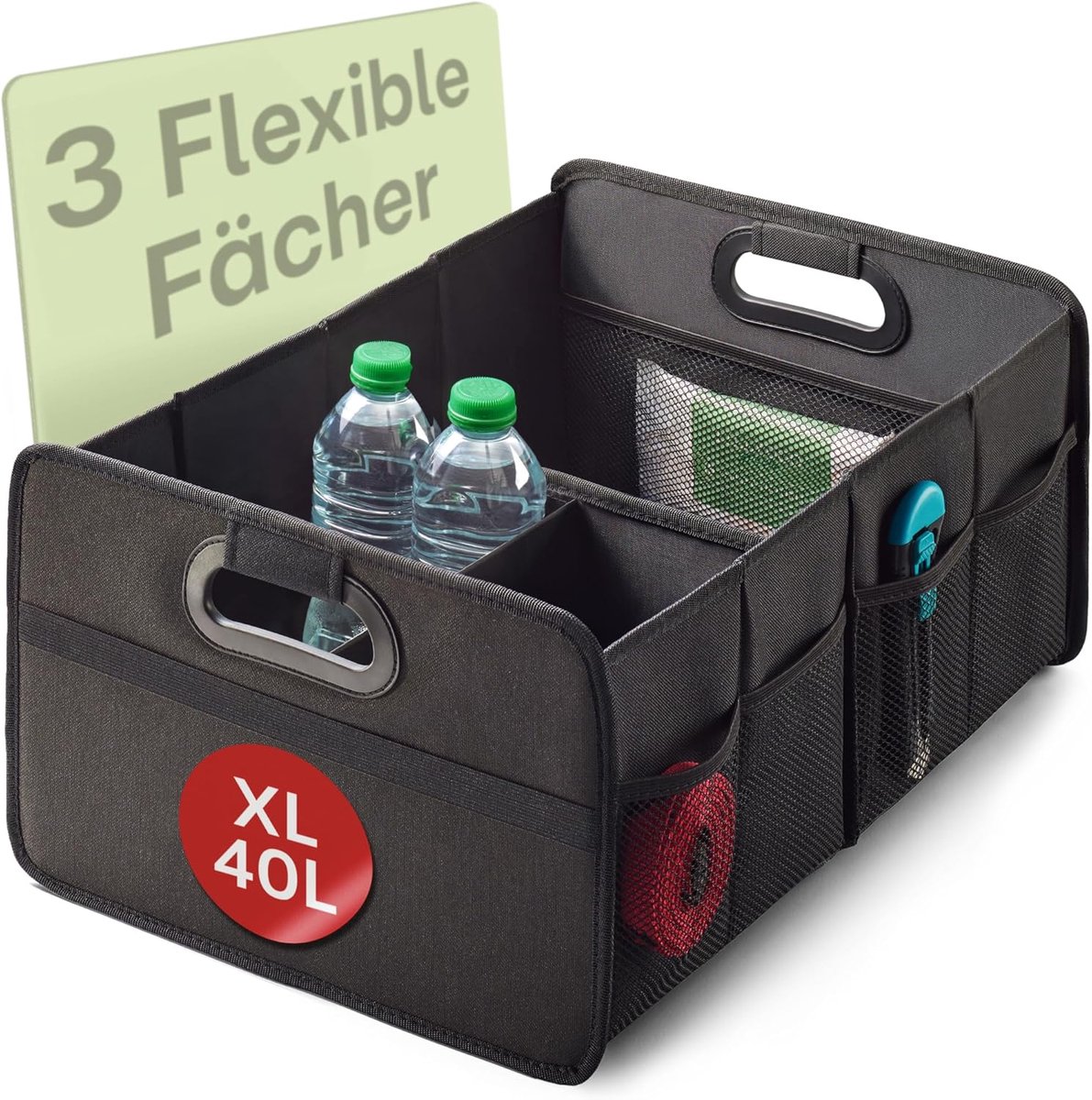 MONTKIARA Opvouwbare Kofferbak Organizer XL - 3 Vakken & 5 Zakken - Anti-Slip Bodem - Waterdicht Oxford Stof - Voor Auto, SUV & Camper