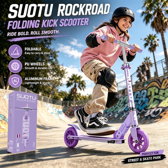 Suotu Kinderstep - 145mm Lichtgevende Wielen - Step - Speelgoed Jongens/Meisjes - Max stuurhoogte: 85 cm - Aluminium - Paars