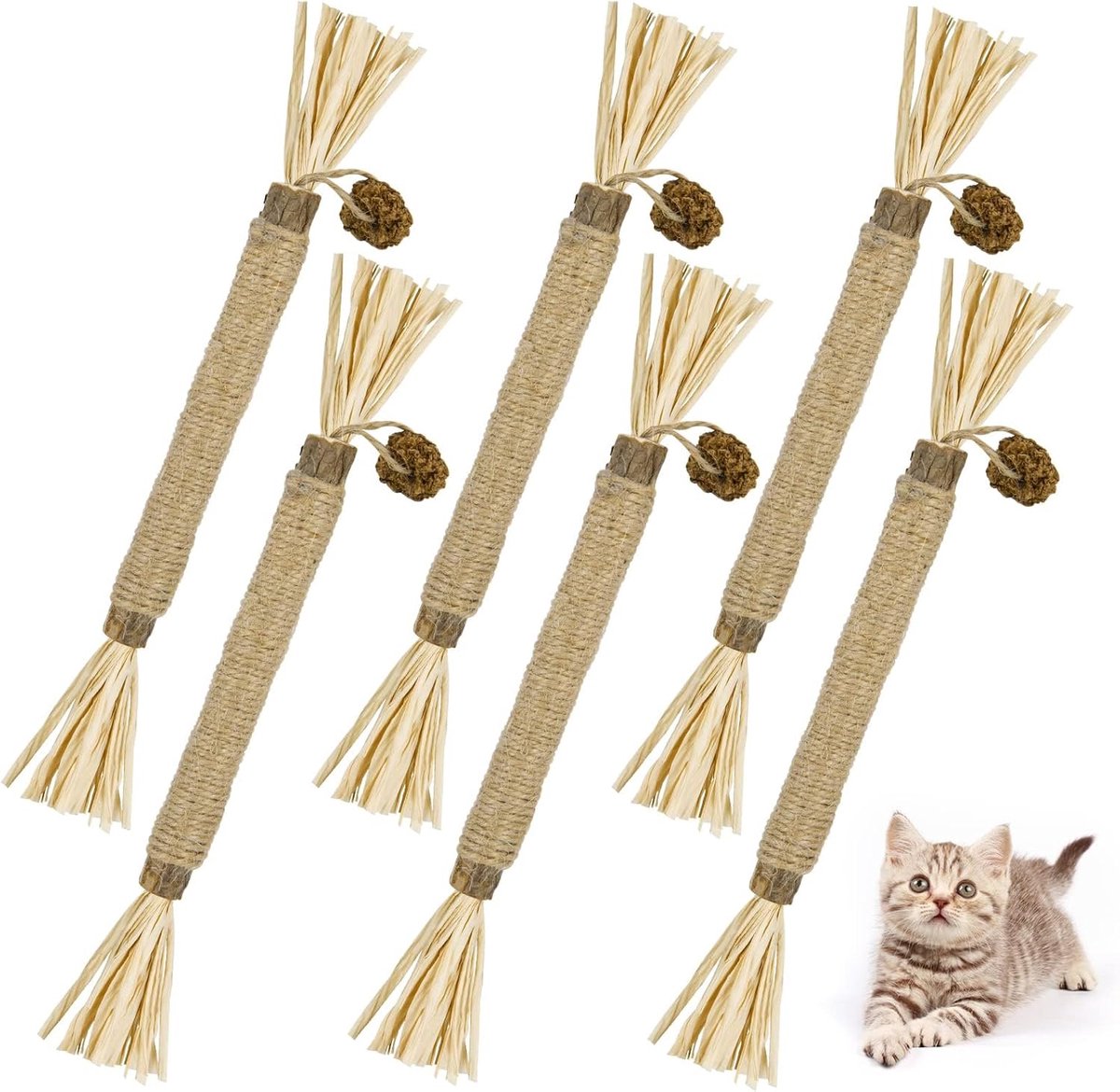 OLOEY Kauwsticks Kattenspeelgoed-6 stuks Natuurlijke Matatabi Catnip Sticks Kitten Tandjesspeeltje-Kat Tanden Reiniging Kauwbare Catnip Speelgoedsticks voor Binnen-Kittens