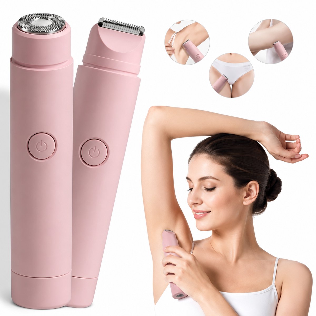 Namajunas - Ladyshaves voor vrouwen - Ladyshave oplaadbaar - Trimmer Vrouw Intiem - 2 in 1 Elektrisch Scheerapparaat - Bikinilijn - Oksels - Benen - Gezichtshaar - Ontharingsapparaat - Nat en droog - Wit