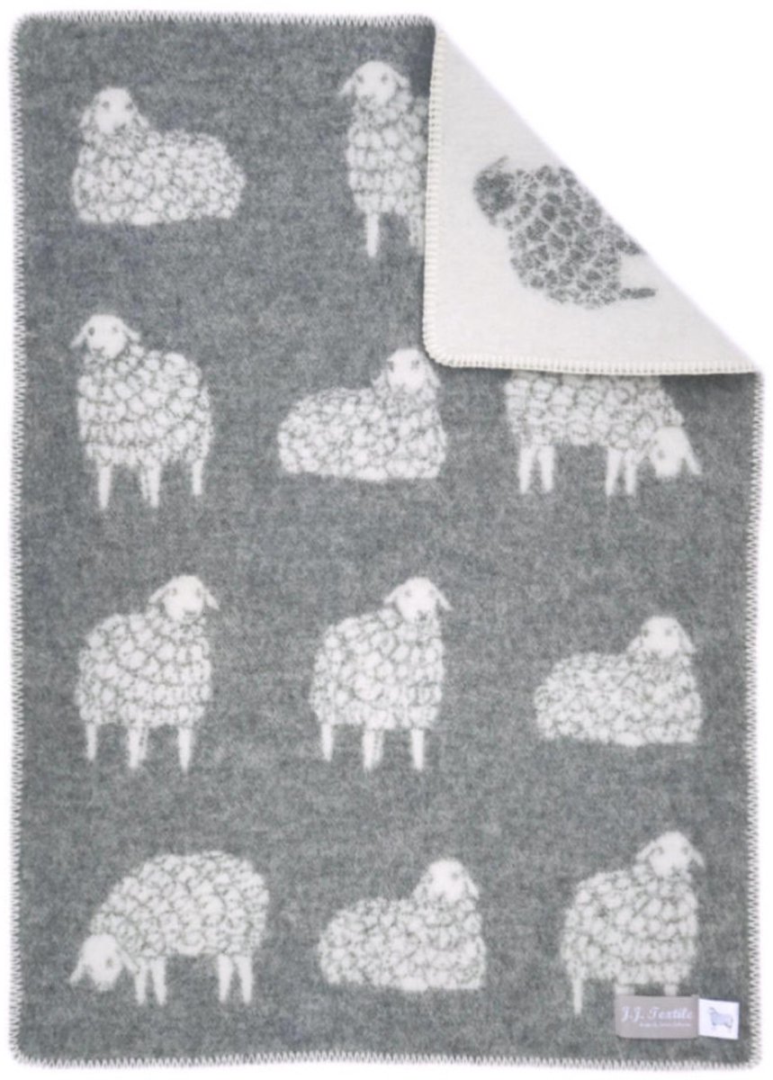 JJ Textile Wollen Babydeken - SHEEP (Grijs) 65x90cm - Wieg Ledikant