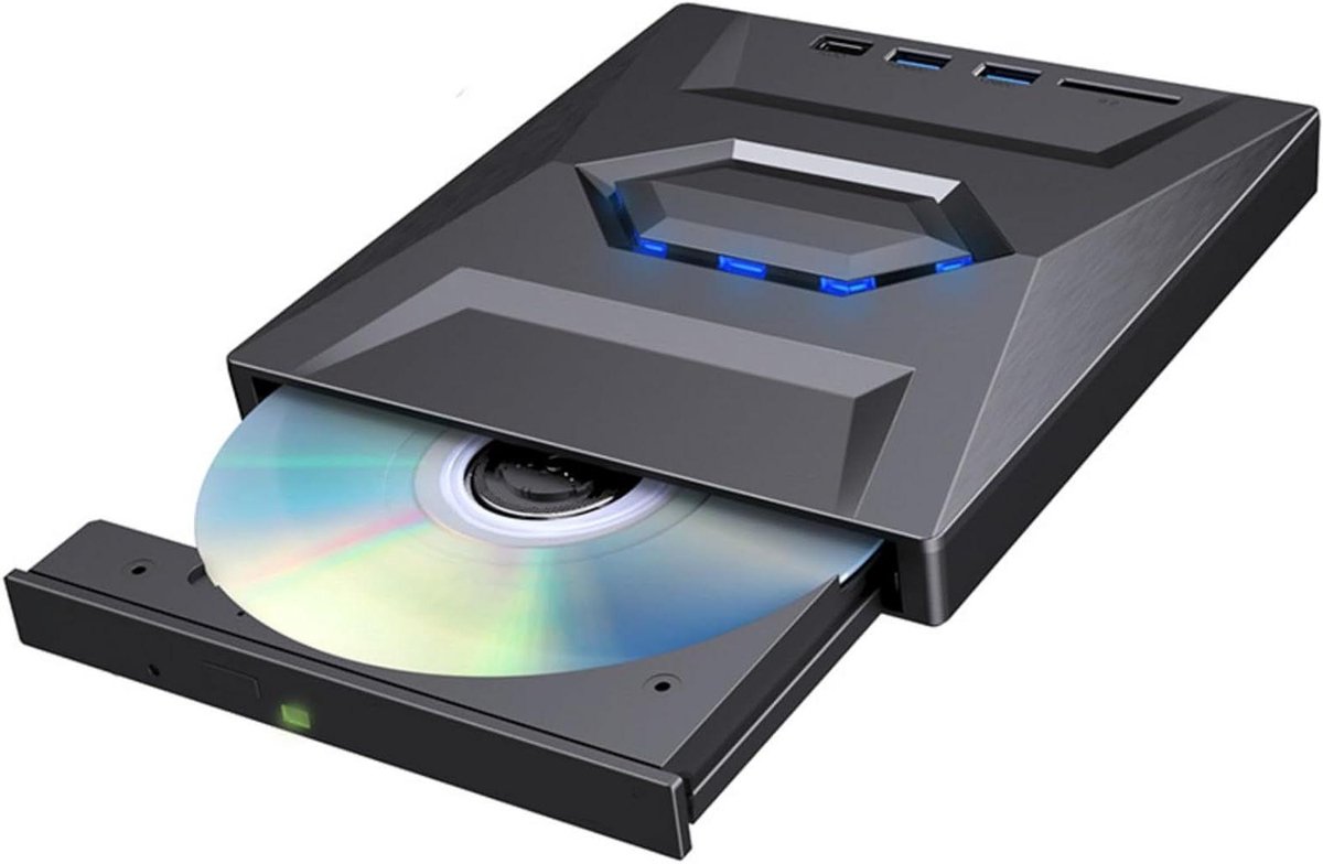 Externe DVD Brander - Optische Drive - Data Opslag - USB-C & USB-A - 155x143x23mm - Zwart