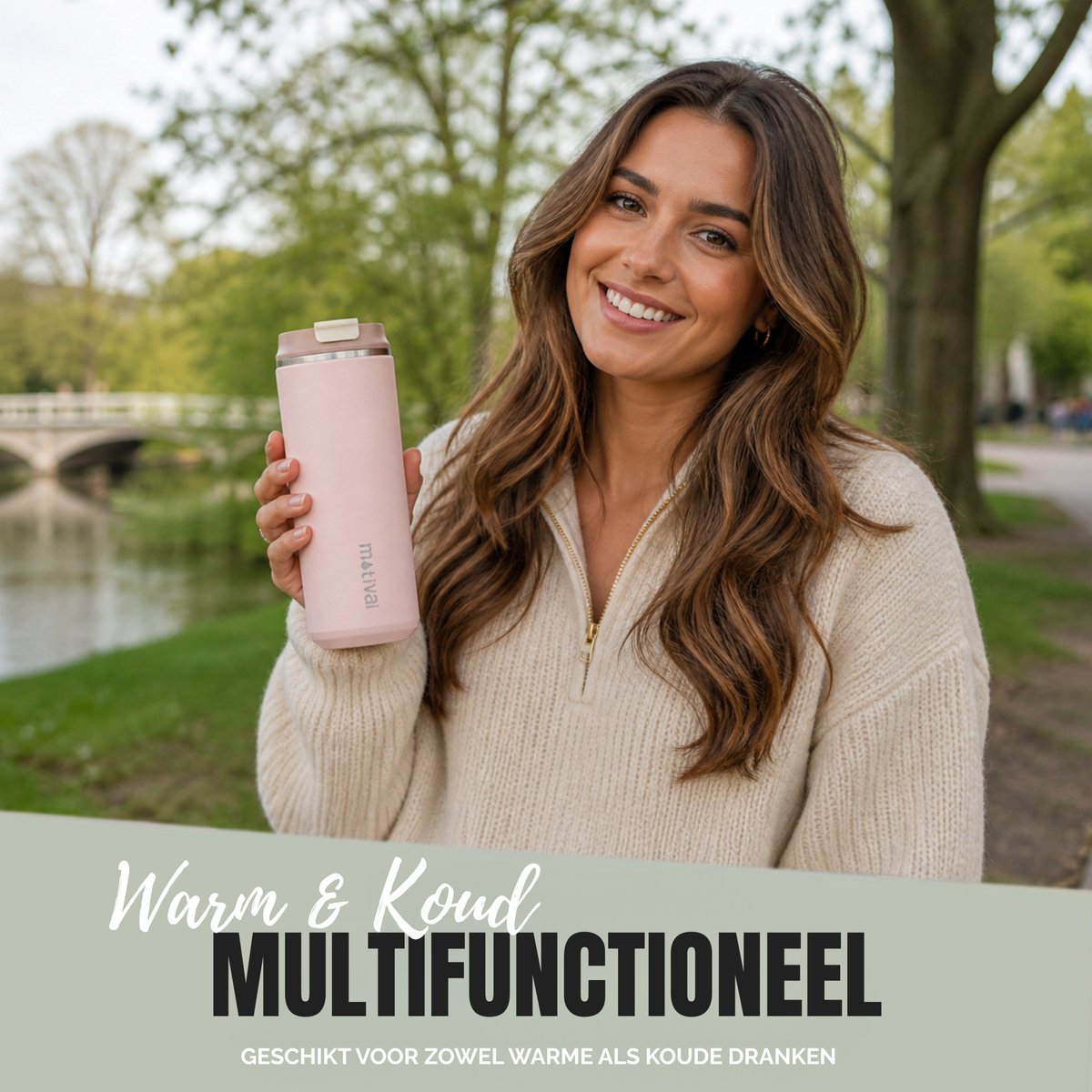 Motivai Daily Cup – Thermosbeker To Go – 470ML RVS Thermosmok – Lekvrij – Dubbelwandig Geïsoleerd – BPA-vrij & Duurzaam – Koffiebeker voor Onderweg – Rosé — cadeau in Koken & Dineren - foto 5