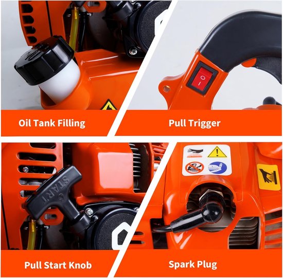 Tweetakt bladblazer met handbediening, bladblazer met benzinemotor van 1,1 pk en 28 cc, luchtvolume van 490 CFM, windsnelheid van 180 MPH, krachtige reinigingsprestaties en ergonomisch ontwerp - voor gazononderhoud - oranje — afbeelding 2