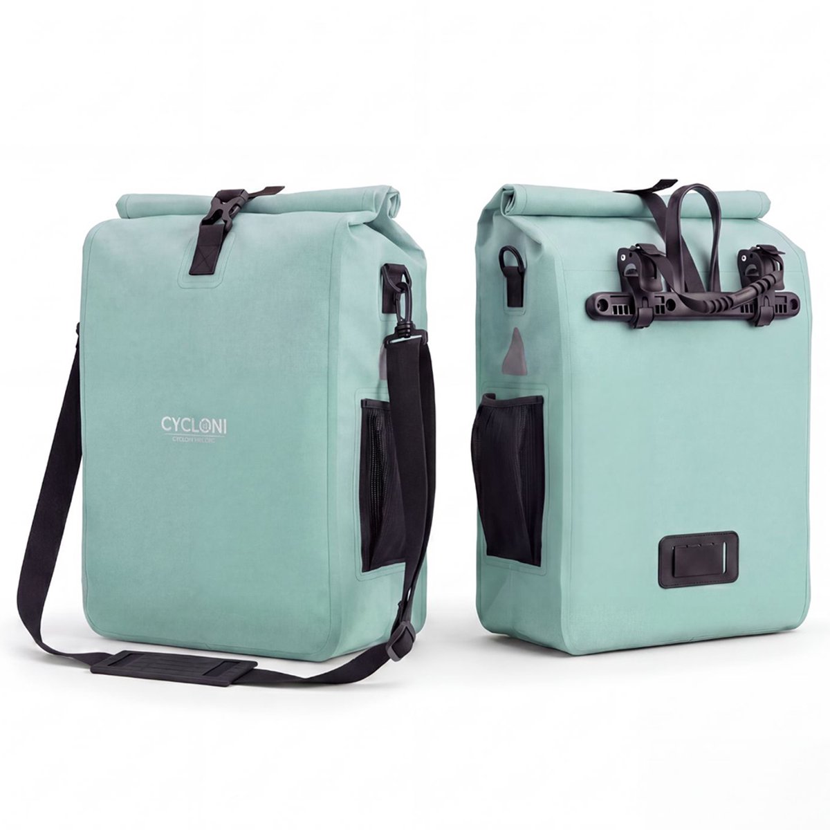 Cycloni CORE 28L Enkele Fietstas - 100% Waterdicht Fietszak - Pakaftas Enkel met Schouderband - Afneembaar en Bevestigen met Haken - Mint Groen