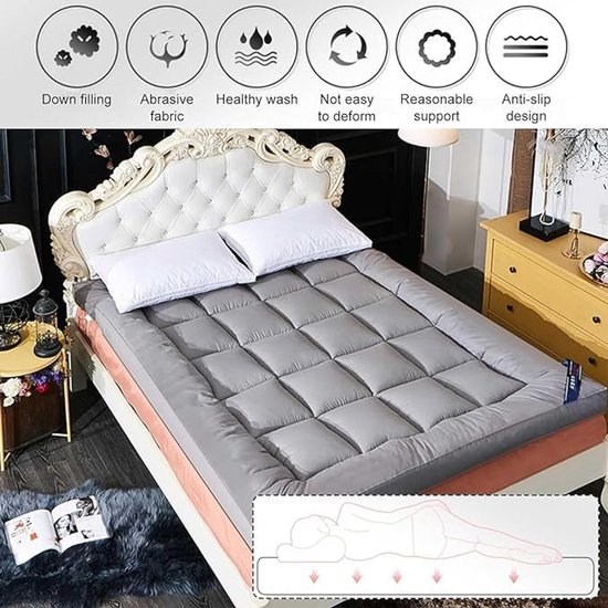 Tweepersoonsmatras - Japanse futon - Comfortabel slapen - Opvouwbaar en oprolbaar - 90x190 cm - Grijs — afbeelding 5