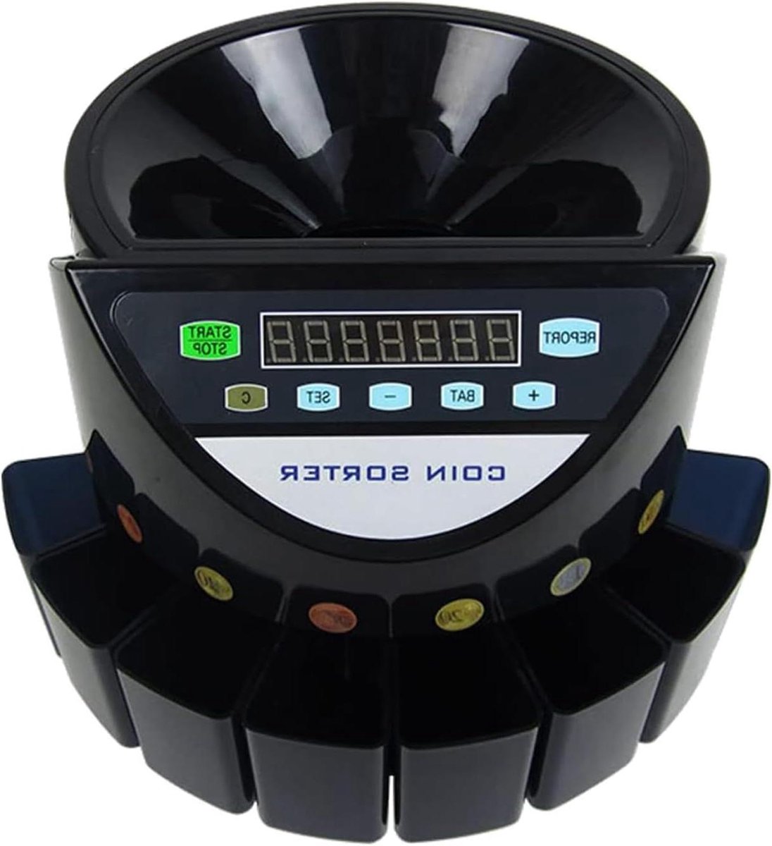 Elektronische Muntteller - Munt Sorteerder - Geld Verwerken - Automatische Batchtelling - 34.5 cm Breed - Zwart Blauw