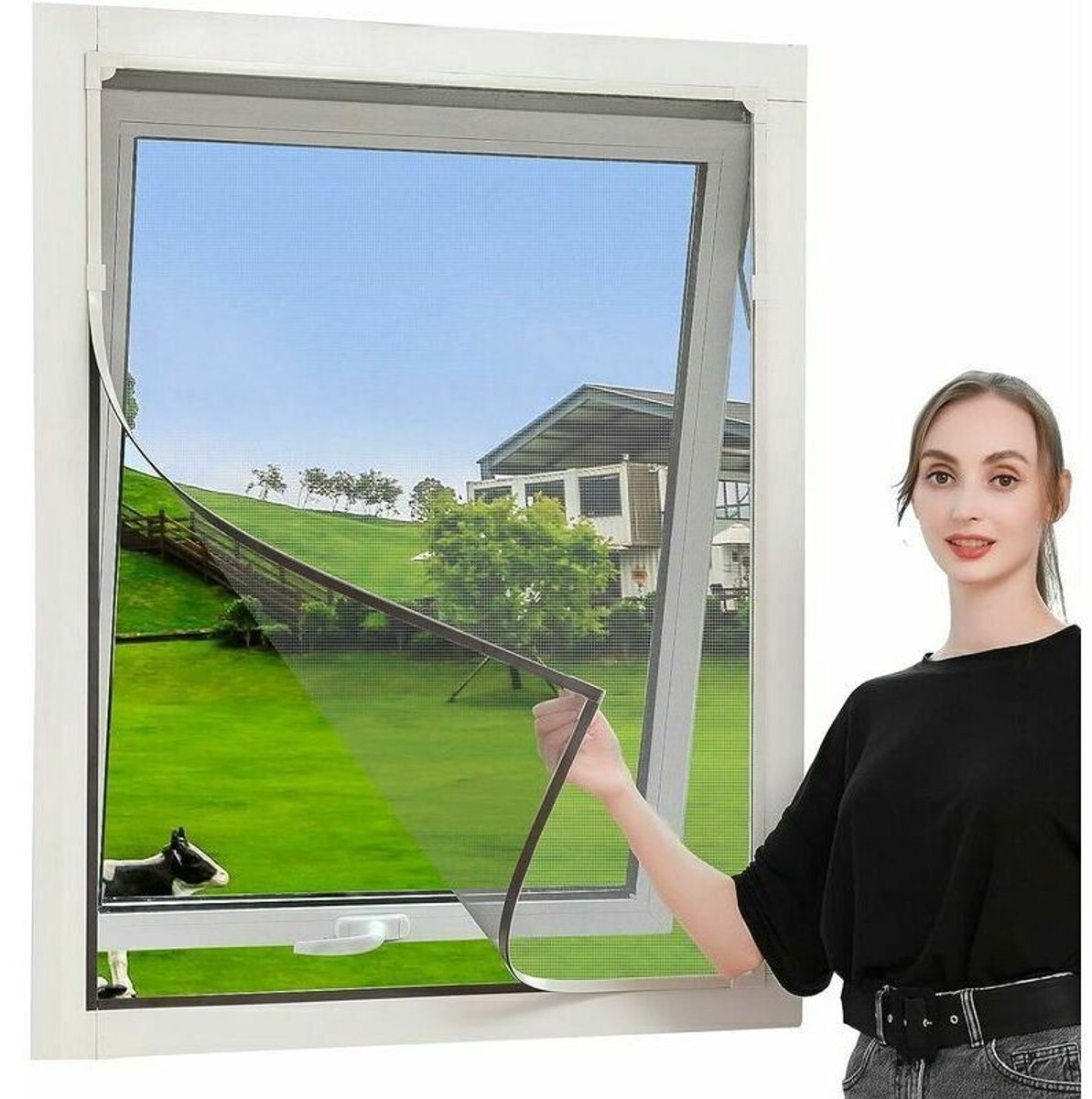 Op maat te snijden magnetisch raamhor (150 x 175 cm) – Hoogwaardig, vlamvertragend en waterdicht gaas – Installatie zonder boren – Gemakkelijk schoon te maken