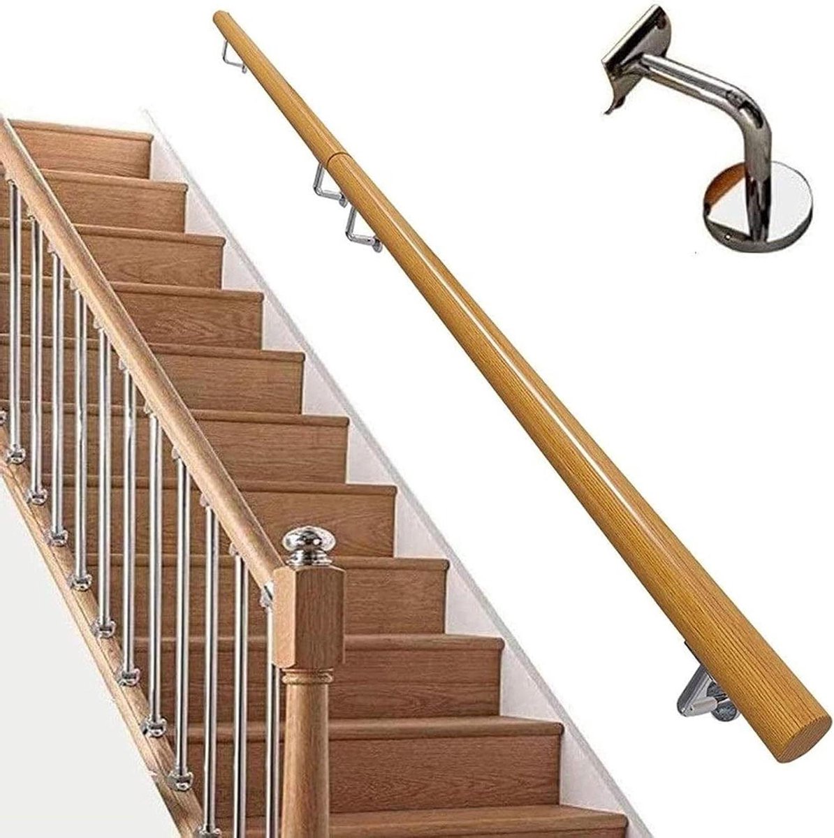 Trapleuning - Houten handgreep - Veilig traplopen - Massief hout - 80cm - Natuurlijk