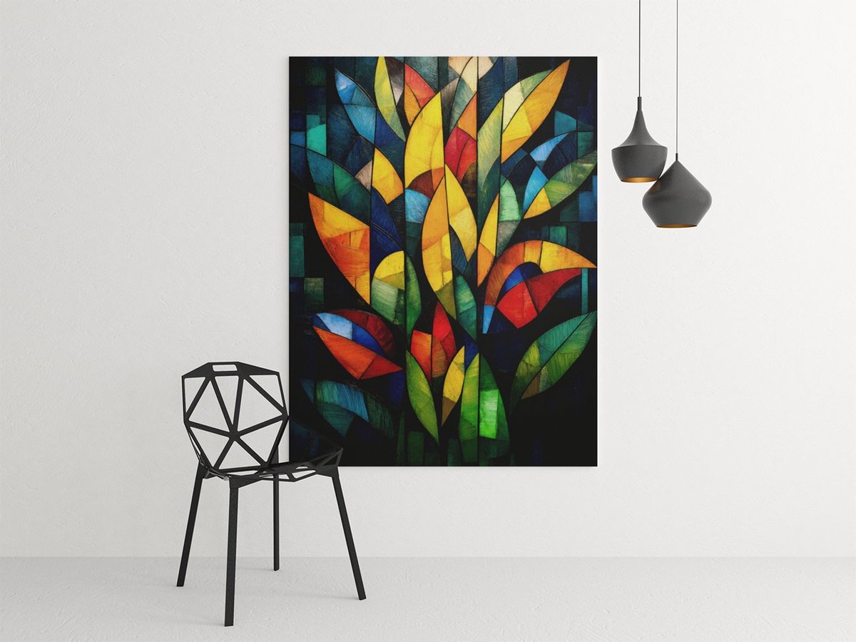 Trendex Global Modern Canvas Schilderij Abstracte Bladeren – Luxe Wanddecoratie 100x75 cm Kleurrijk