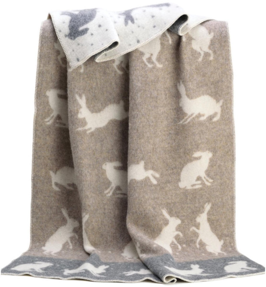 JJ Textile Wollen Deken - SNOW (Grijs Bruin) 130x180cm - Made in UK