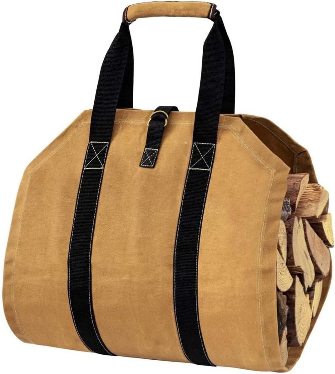 Canvas Opbergtas - Houtblokhouder Tas - Brandhout Opslag - Stevige Stiksels - Opvouwbaar - Naturel