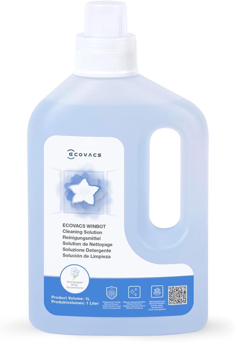 ECOVACS WINBOT Reinigingsvloeistof 1000ml –Geschikt voor WINBOT W3 OMNI , MINI GEN2,W2S OMNI,W2S,W2 Pro OMNI, W2 Pro, W2 OMNI, W2, W1 Pro, & Winbot Mini–Originele Glasreiniger voor Ruitenrobot