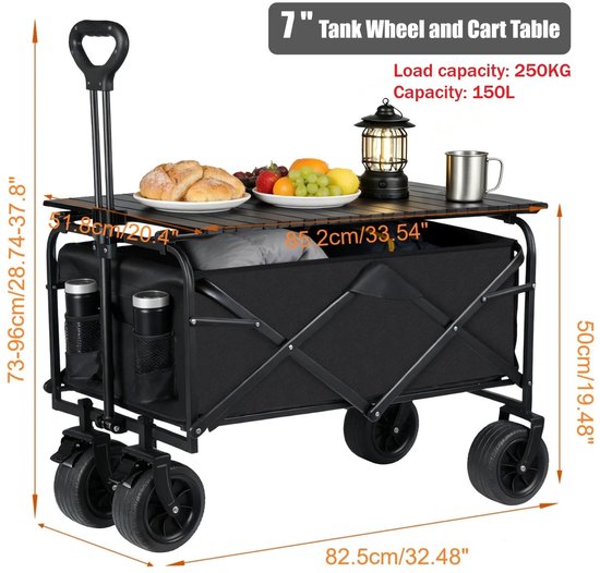 Miryx Bolderkar - Bolderwagen - Kampeerwagen - Opvouwbaar - Extra Sterk - Grote capaciteit - Tot 150 kg - Met Bekerhouder — afbeelding 4