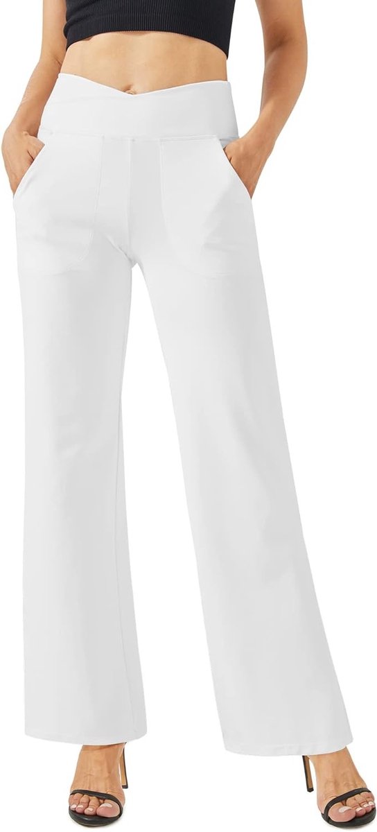 Vrouwelijke Stretch Joggers voor Sport, Yoga en Reizen - 7/8 Ankle Pants in Wit, Maat S