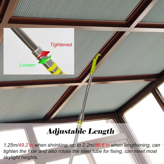 Telescopische Stang - Raamstok Gordijnstok - Hoge Ramen Bediening - Verstelbaar Uitschuifbaar - 125-220cm - Zilver — afbeelding 2