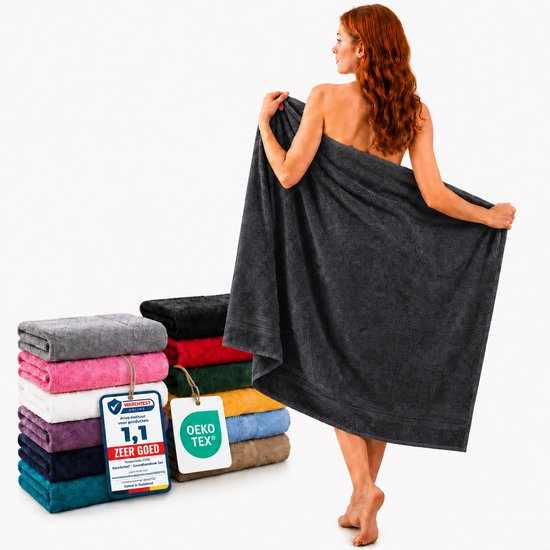 Komfortec Set van 2 Handdoeken 80x200 cm - 100% Katoen - XXL Saunahanddoeken - Badlaken - Strandlaken - Badhanddoek- Douchelaken - Zacht - Hoge Absorptie - Sneldrogend - Antracietgrijs.