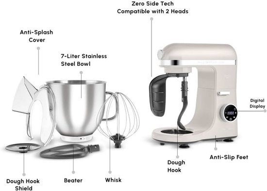 Karaca Mastermaid Chef Ultra Digitale - Keukenmachine – 7L – 2000W – 10 Snelheden – Zero Side Tech – Starlight van Karaca — afbeelding 4