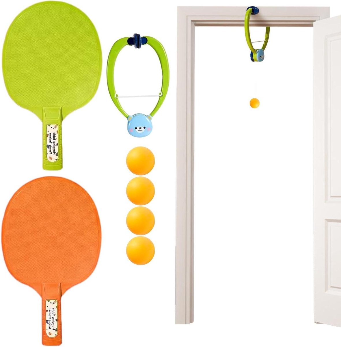 Deur PingPong Spel - Hangende Trainer - Binnen Trainen - Eenvoudige Installatie - Set van 4 ballen - Groen