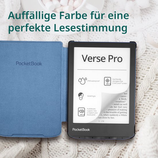 PocketBook Verse Pro e-reader Passion Red – 6 inch – 16 GB – waterdicht + Blauw Hoesje – voordeelbundel — afbeelding 2