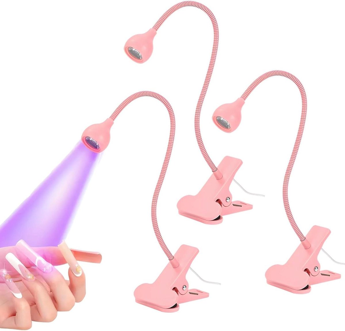 Nagellampen - Uithardingslampen Nagel droger - Nagels Uitharden - Verstelbare Zwanenhals - 3 stuks - Roze