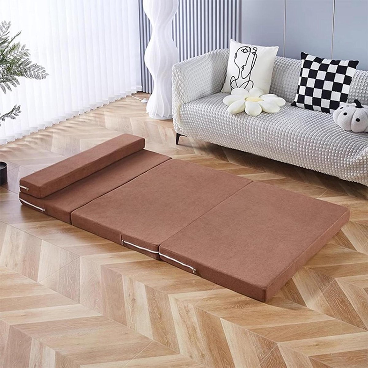 Draagbare Logeermatras - Opvouwbaar Gastenbed - Comfortabel Slapen - Antislip Bodem - 5 of 8 cm dik - Koffie