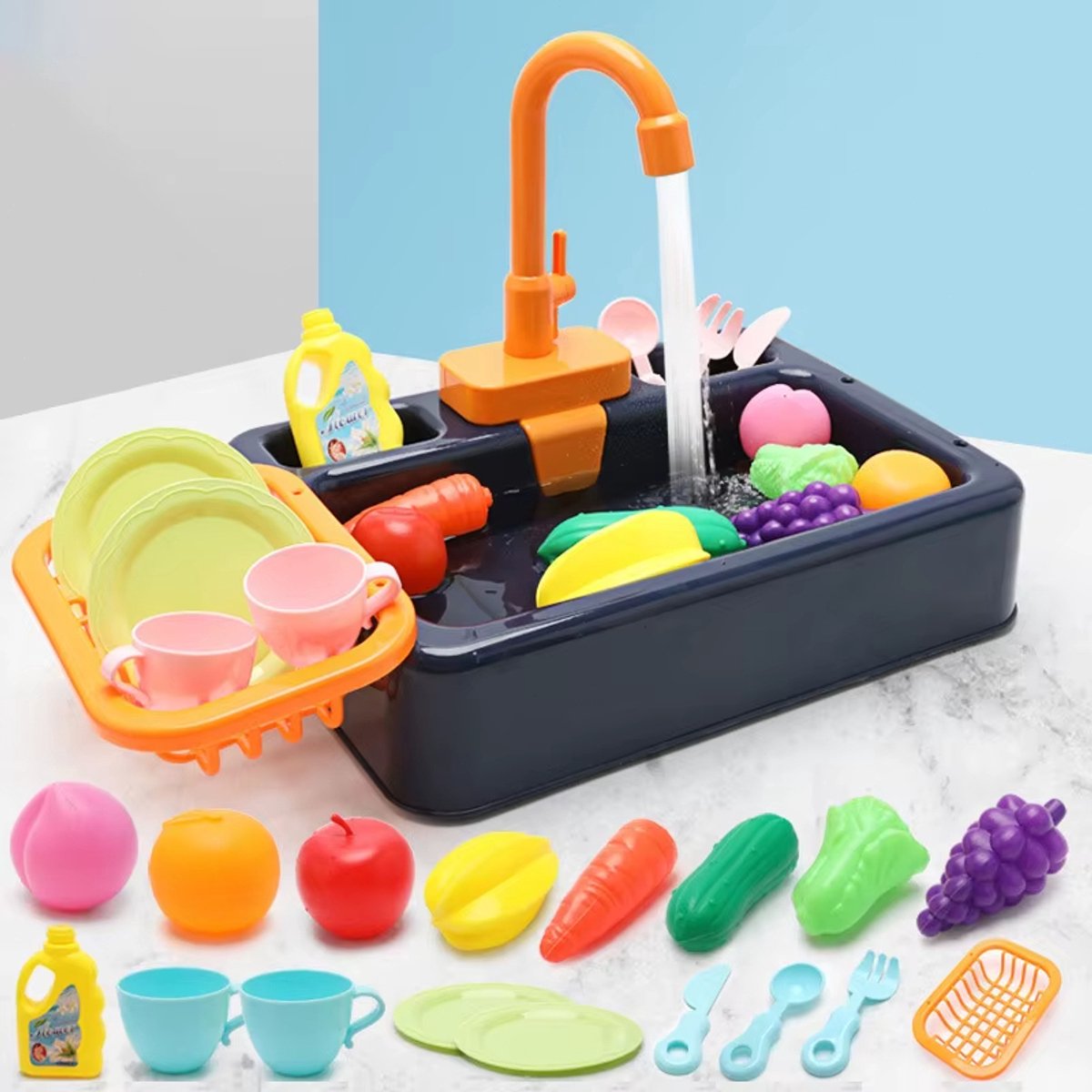 Keukenspeelset Voor Kinderen - Simulatie Van Een Elektrische Vaatwasser - Met Stromend Water - Speelgoed - Rollenspel - Montessori spel - Speelgoed Voor Vroeg Leren - Koningsblauw