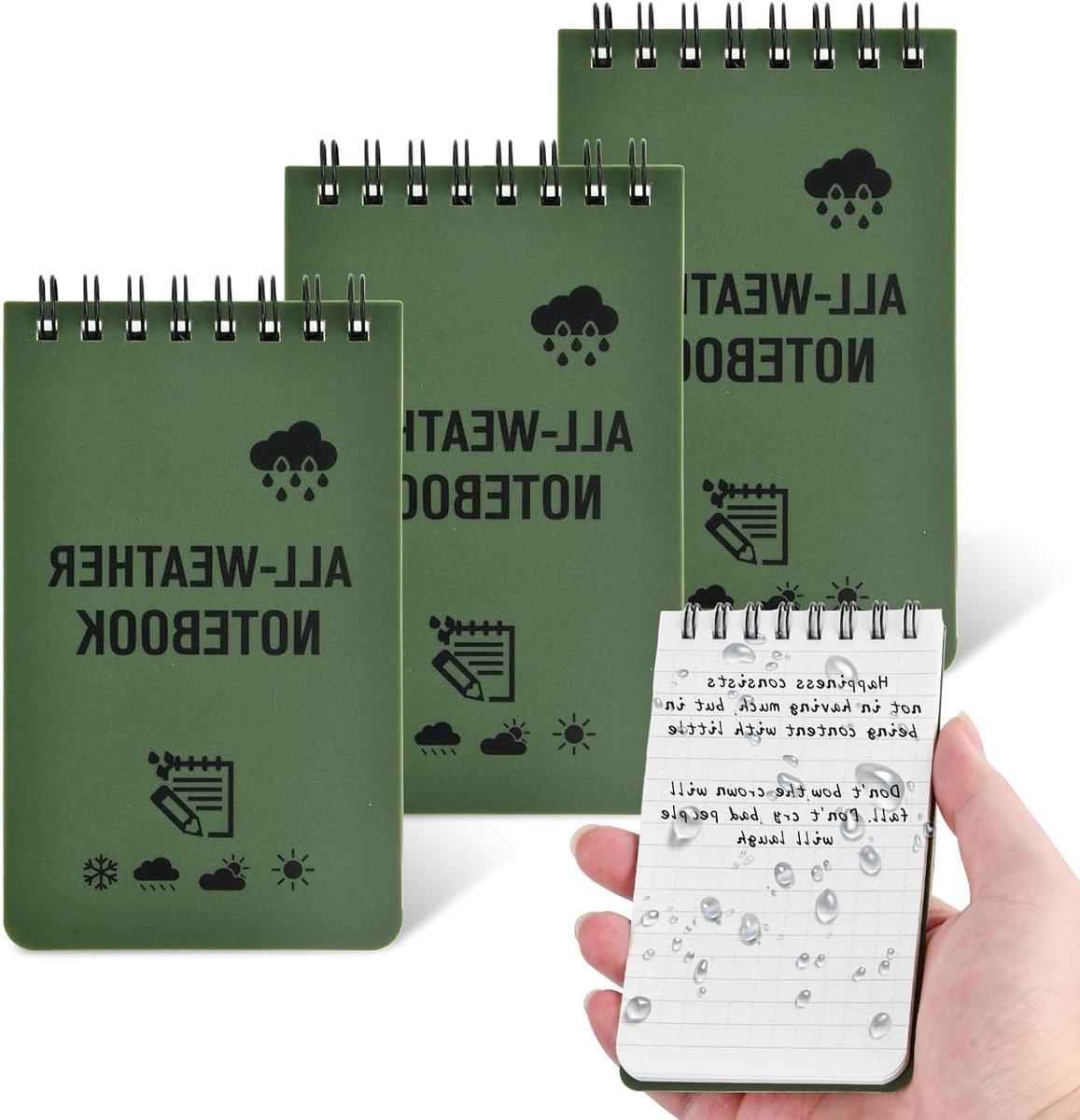 Wasserdicht Notizboek 3 Stuks - Groen - Allwetter Ontwerp - Ideaal voor Buitenactiviteiten - ShopVlot