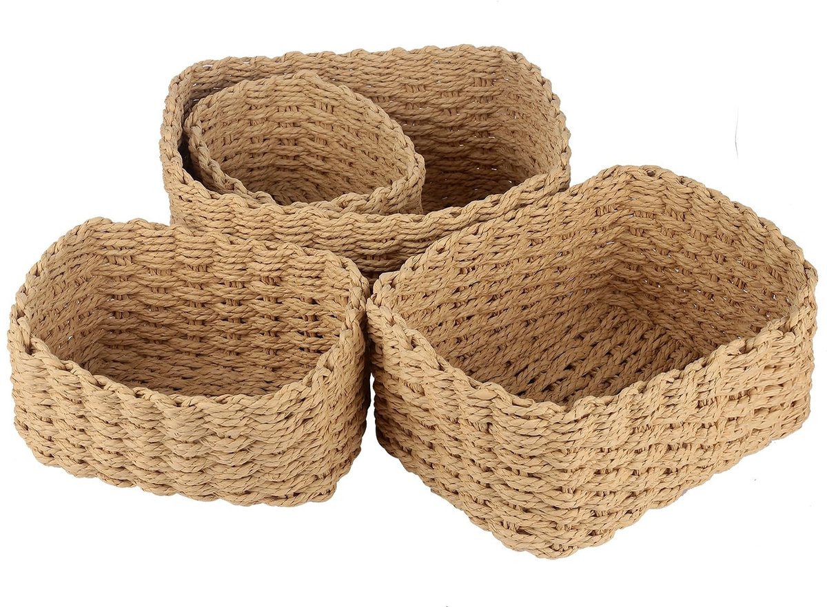 Dailygoody - Opbergmanden - Wicker Baskets - Eco-vriendelijk - Geel - Organisatie - Perfect voor badkamer en keuken - 4 stuks