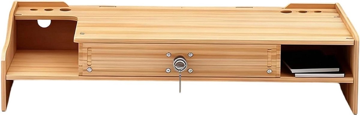 Monitor Verhoger - Bureau Organizer - Werkplek Organiseren - Ergonomisch Houtontwerp - 48.8 cm Lengte - Houtkleur