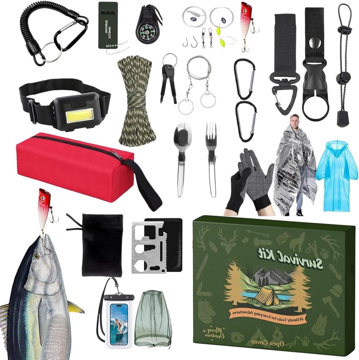 Survival Kit Kalender - Advent Box - Outdoor Avontuur - 24 Dagen Verrassingen - 42 cm Breed - Niet gespecificeerd
