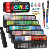 Guangna Brush markers - 288 Kleuren Acrylstiften in draagtas - Acrylmarkers - Acrylverf Markers voor Glas, Hout, Steen, Keramiek, Stoffen, Metalen, Canvas