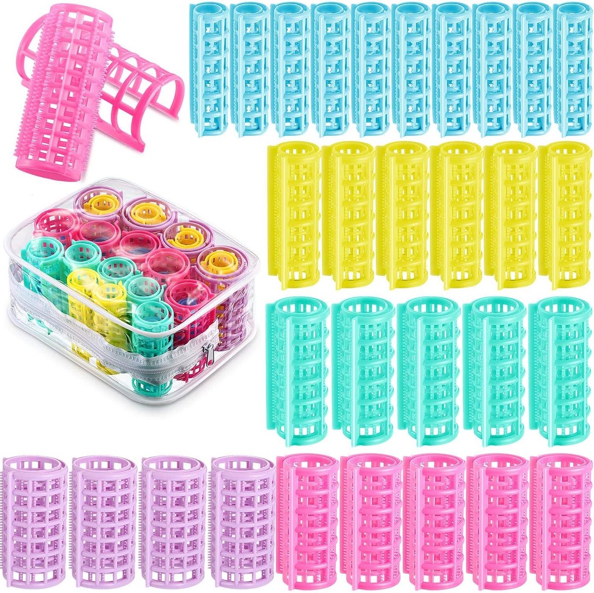 30 Plastic Haarrollers in 5 Maten - Geen Hitte Nodig voor DIY Haarstyling en Professioneel Gebruik