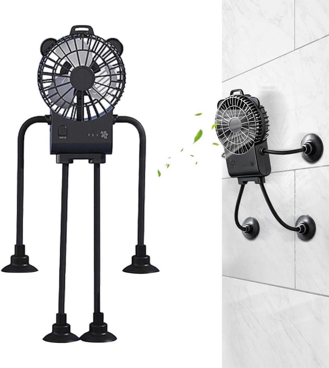 Tafelventilator Robot - Mini Ventilator - Persoonlijke Verkoeling - Zuignap Bevestiging - 167 cm Breed - Zwart