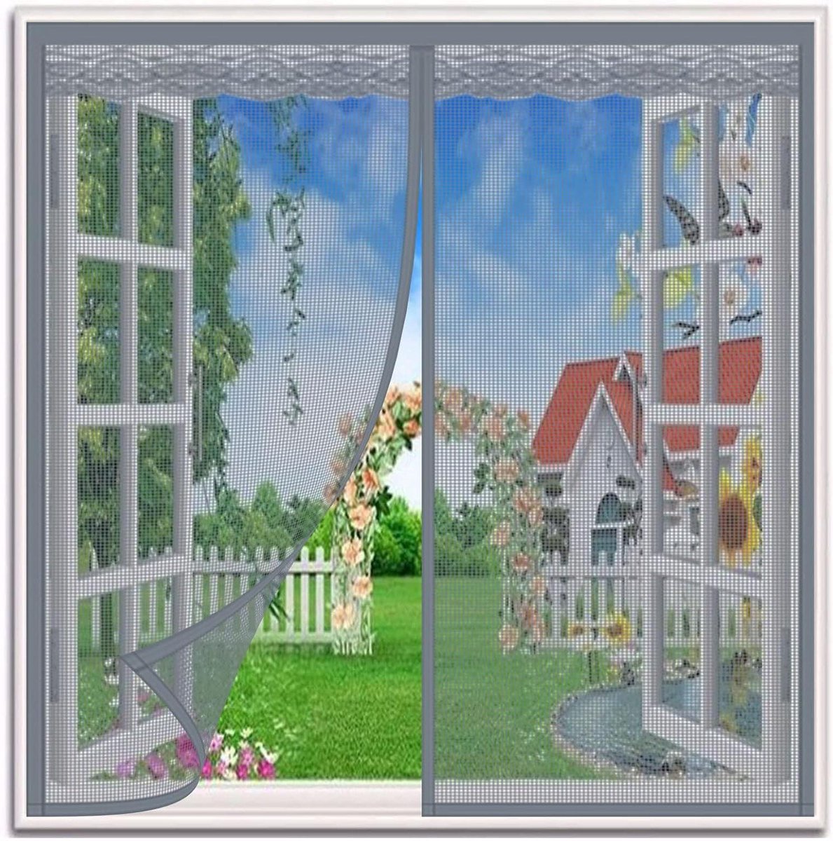 Horrengaas dakraam - Insectenhor gordijn - Insecten weren - Magnetische sluiting - 80x130cm - Grijs