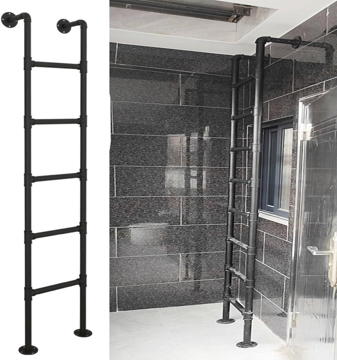 Stapelbedladder Metaal - Zolder trap - Veilig Klimmen - Zware Kwaliteit - Tot 2.3m Hoog - Zwart