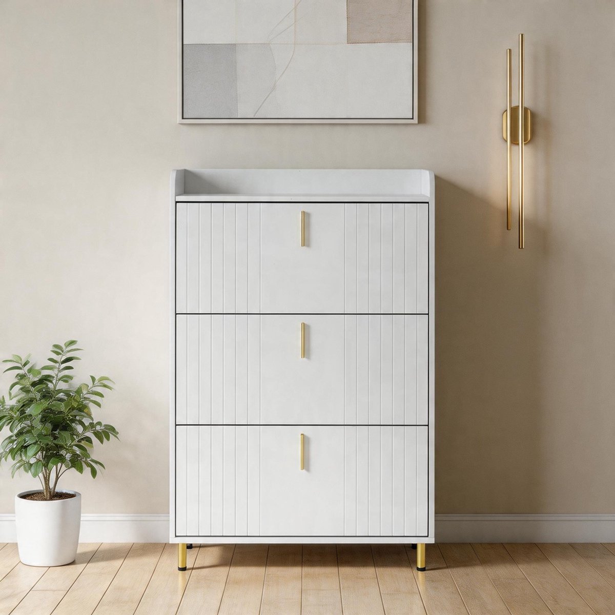 Komhtom - Smalle schoenenkast met 3 kleppen - Witte schoenenrek met 6 vakken - Verstelbaar met kantelbeveiliging - 80×23,5×123,5 cm