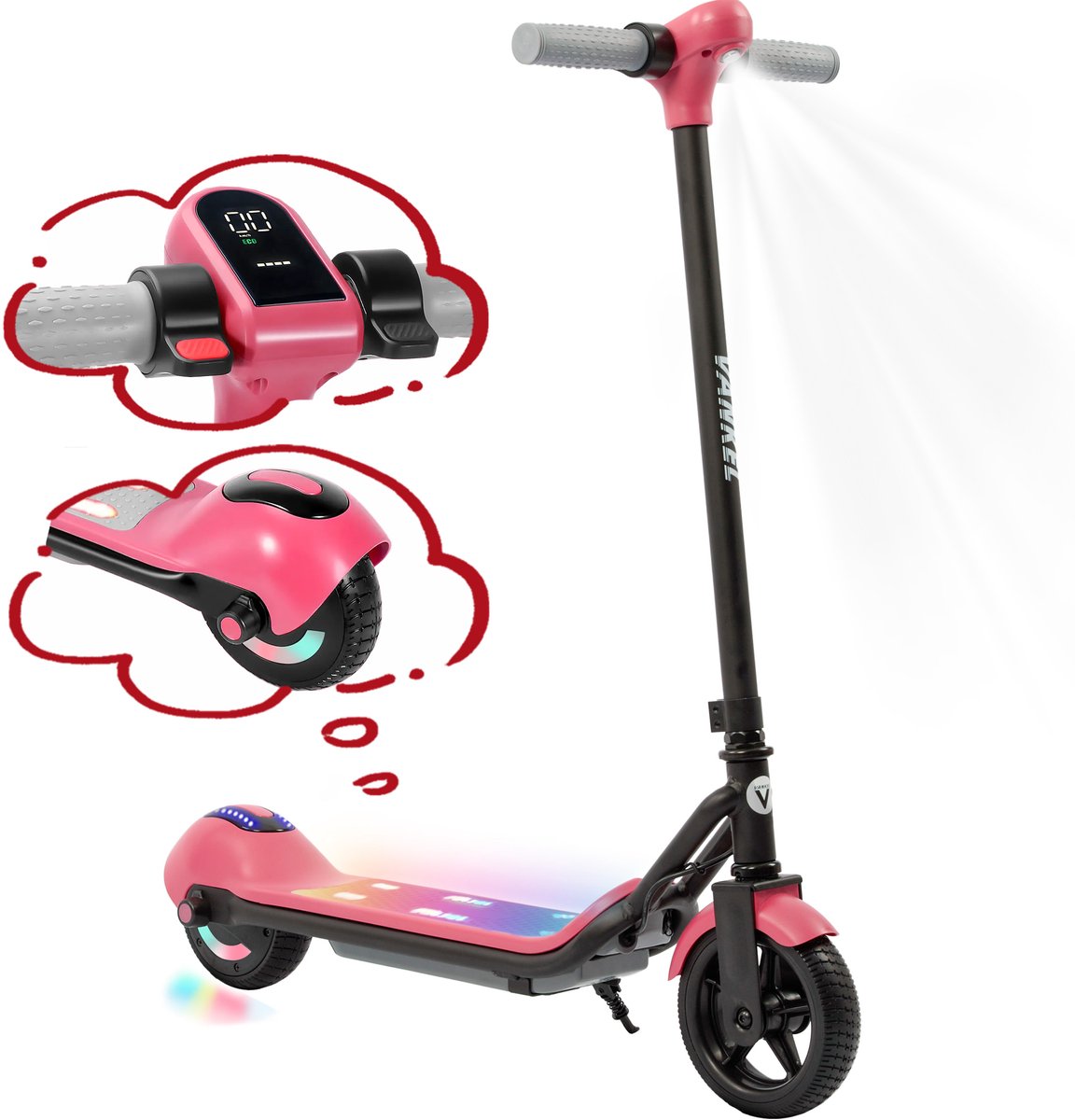 Vankel Elektrische step voor kinderen- Bereik tot 10km - 110W Motor - Maximumsnelheid 14 km/u - 6.5 Zoll Banden - Maximale Belasting 60kg - Opvouwbare Kinderstep voor 6-12 jaar - roze