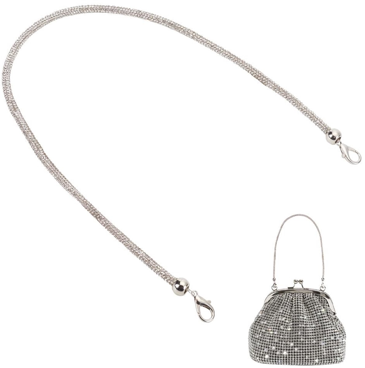 Dailygoody - Strass-tasriemen - Korte Handtasgrepen - Platina - Metalen Tasriemen - Perfect voor Clutches en Handtassen