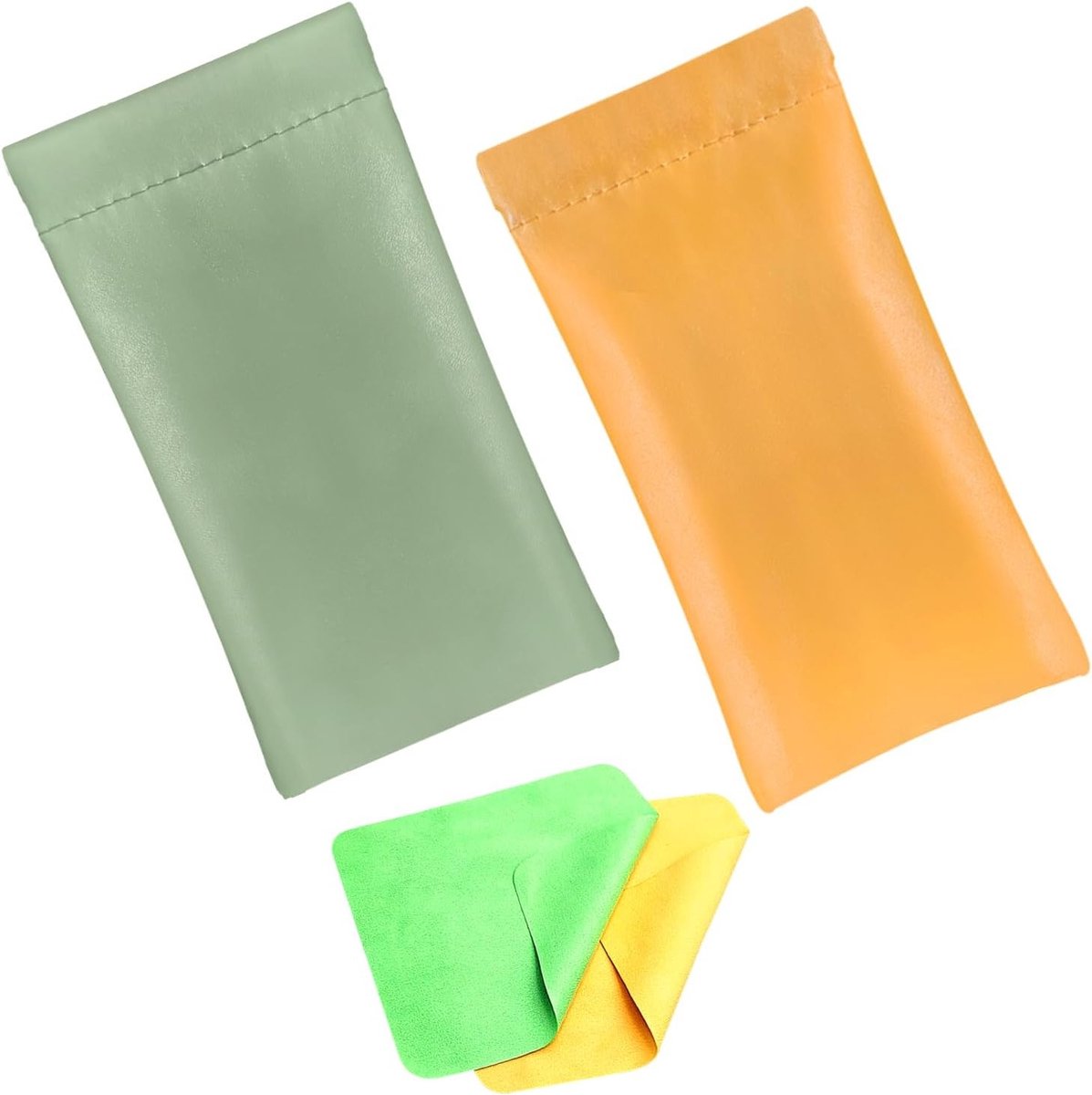 Leren Zonnebril Etui Set, Zachte Brilhoes met Schoonmaakdoek, Waterdichte Bril Pouch voor Dames in Groen en Oranje - Perfect voor Bescherming en Stijl