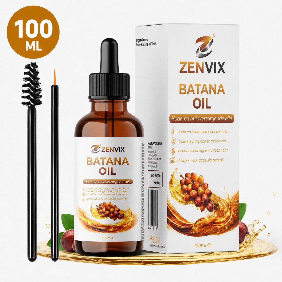 Zenvix® Batana Oil - 100ML - Haargroei – Hoofdhuid – Haarserum - Haaruitval - 100% Batana Olie - Haarserum - Baardgroei - Puur en Natuurlijk - Wonderolie -Serum voor Haar, Huid, Wimpers & Wenkbrauwen